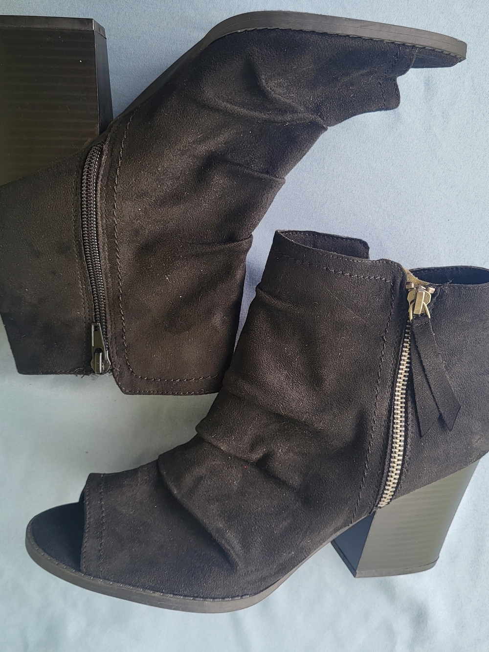 Rampage Black Peep-Toe Zip Block Heel Ankle Boots